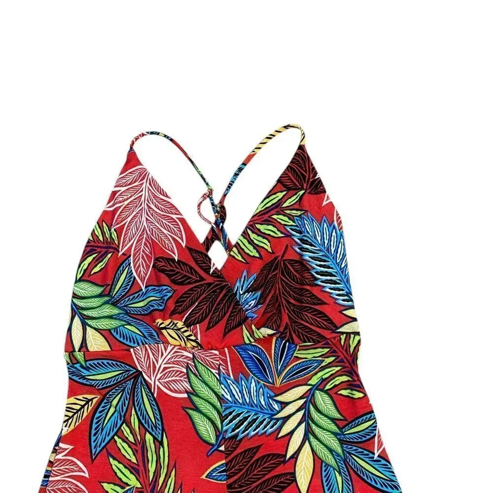 Jumpsuit S tropical colors v neck wide leg adjustable spagetti straps